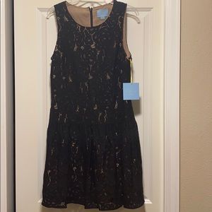 Black Nude Lace Drop Waist Tank Dress